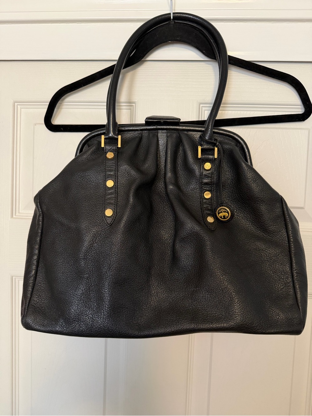 Vintage Brooks Brothers Black Leather Top-Handle Tote with Gold Hardware